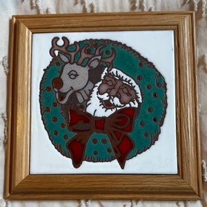 Festive Santa and Reindeer Holiday Plaque